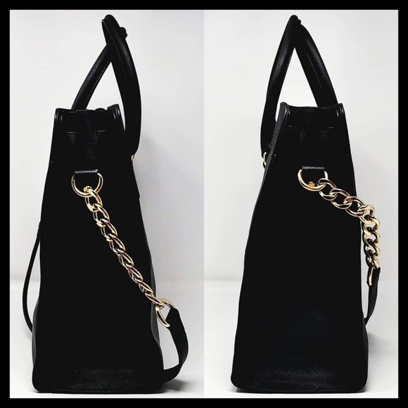 Michael Kors Hamilton Large Saffiano Leather Tote Black With Gold - Picture 9 of 16